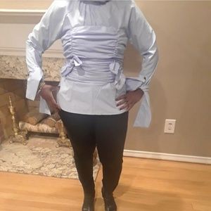 Blue Shirt with pinstriped Corset